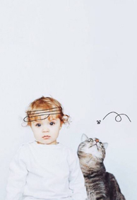 儿童和可爱的宠物猫咪明星创意背景透明皮肤我喜欢在你的世界里漫步