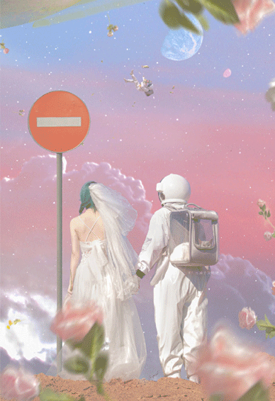 宇航员的浪漫婚纱情侣壁纸 喜欢大海日落以及一些爱而不得的东西
